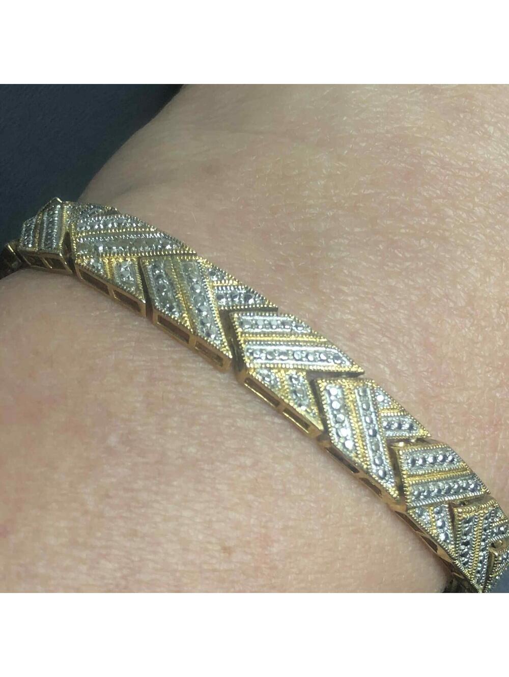 7623 PAJ BR Gold-tone Diamond Illusion Basket Weave 7.5” Tennis Link Bracet